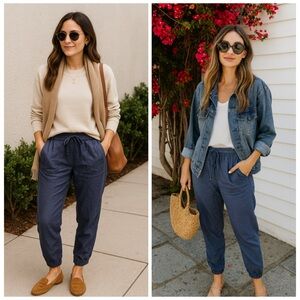 LEVEL 99 Blue Utility Jogger Pants Medium Anthropologie Linen Blend